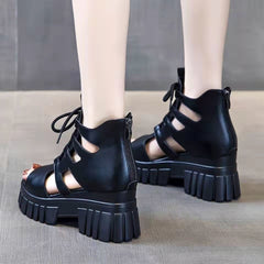 All-matching Peep Toe High Heel Platform Platform Height Increasing Slope