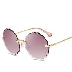 Lady Round Rimless Sunglasses Women Diamond Cut Lens