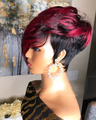 Dark Red Pixie Cut Wig high temperature wire Hair Short Bob Wig With Natural