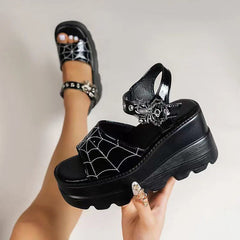 Women's Graceful And Fashionable Platform Spider Web Embroidered Sandals