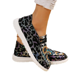 Women's Fashionable Printed Cloth Round Toe Flat Bottom Casual Shoes