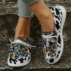 Women's Fashionable Printed Cloth Round Toe Flat Bottom Casual Shoes