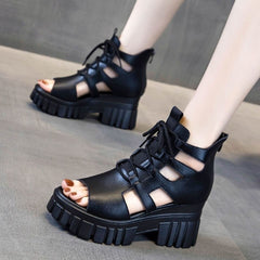 All-matching Peep Toe High Heel Platform Platform Height Increasing Slope