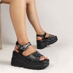 Women's Graceful And Fashionable Platform Spider Web Embroidered Sandals