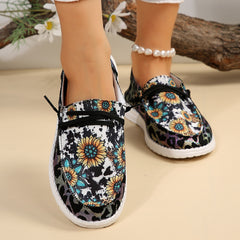 Women's Fashionable Printed Cloth Round Toe Flat Bottom Casual Shoes