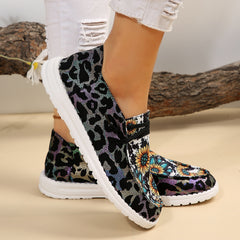 Women's Fashionable Printed Cloth Round Toe Flat Bottom Casual Shoes