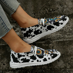 Women's Fashionable Printed Cloth Round Toe Flat Bottom Casual Shoes